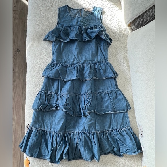 NWOT Michael Kors Denim Ruffle Tiered Layered Dress Mini Midi - XS - Picture 4 of 5